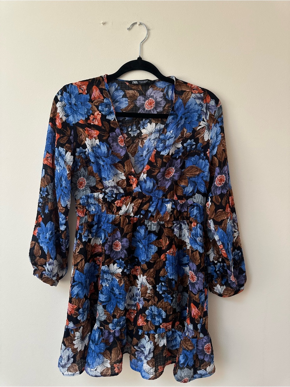 Zara Floral Blue V-Neck Women's mini Dress size XS
